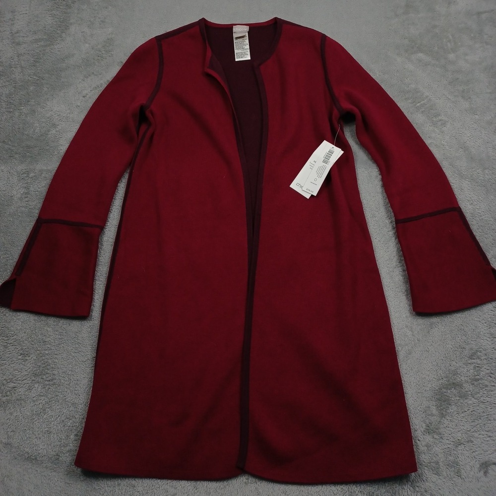Chicos Cardigan Womens 0 Red Knit Reversible Completer Preppy NWT